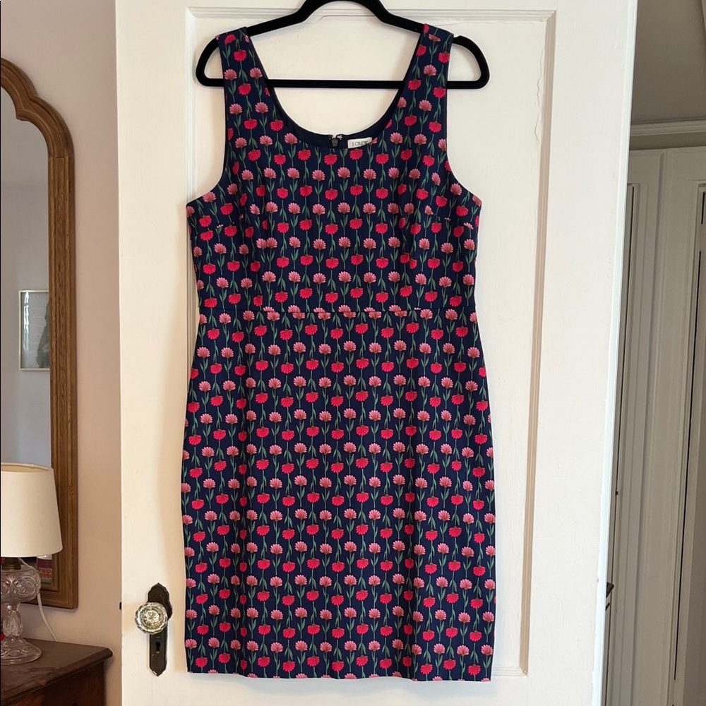 NWOT J. Crew Navy and Pink Floral Sheath Dress
